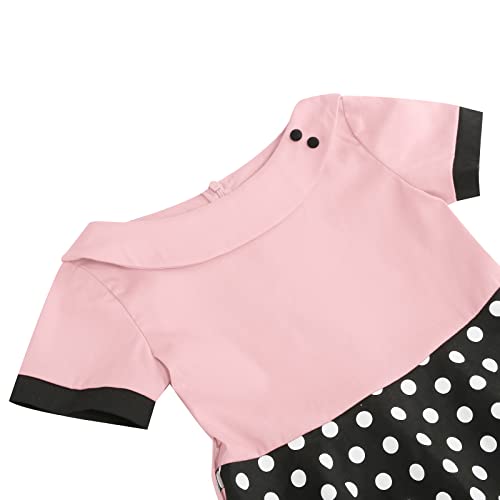 Kids Audrey Vintage 50s Dress for Girls 1950s Polka Dot Dress for Girls Patchwork 50's Style Dresses Short Party Swing Dress4