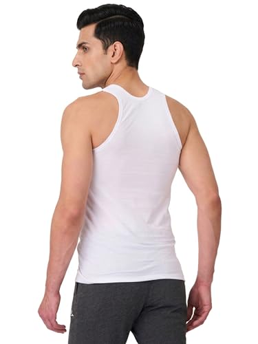 Image of Men's White Round Neck Sleeveless Combed Cotton Vest