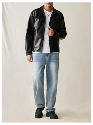 Men's Faux Leather Jacket Collar Zip Up Motorcycle PU Jackets Lightweight Outerwear Biker Vintage Coat4