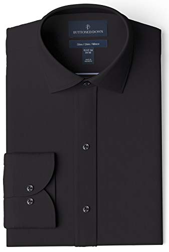 Amazon Brand - Buttoned Down Men's Slim-Fit Spread Collar Pinpoint Non-Iron Dress Shirt, Black 16.5