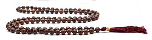 Mahogany Obsidian Crystal Japa Mala Ganthi - 108 Beads Buddhist Prayer Beads - AAA Grade Original Healing Gemstone Agate Mala for Yoga Meditation Spiritual Reiki Feng Shui