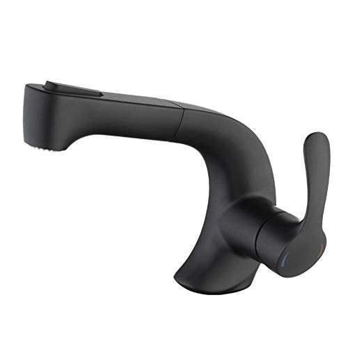Mitigeur lavabo douchette extractible robinet laiton eau chaude froide salle de bain noir