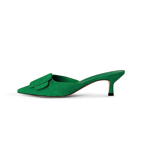 Image of Fericzot Mule Slippers for Women,Slingback Buckle Pumps Pointed Toe Kitten Heels Shoes Slides Backless Dress Sandals