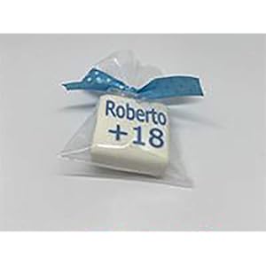 Mini-marshmallow, gepersonaliseerd met strik.