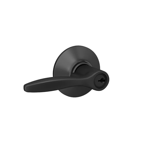 Image of Schlage Delfayo Keyed Entry Door Handle, Reversible, Matte Black | Keyed entry lever door handle with turn-button lock, Easy to install, Certified security & durability, Universal fit, 2 keys