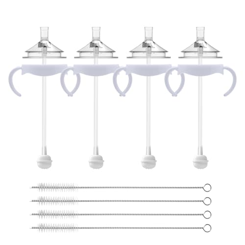 Straw Cup Conversion Kit for Philips Avent Natural Baby Bottles, Toddler Transition Kit with Food Grade Silicone Straw Top Nipple, Weighted Straw, Bottle Handle, Cleaning Brush, BPA-Free, 4-Pack, 8+