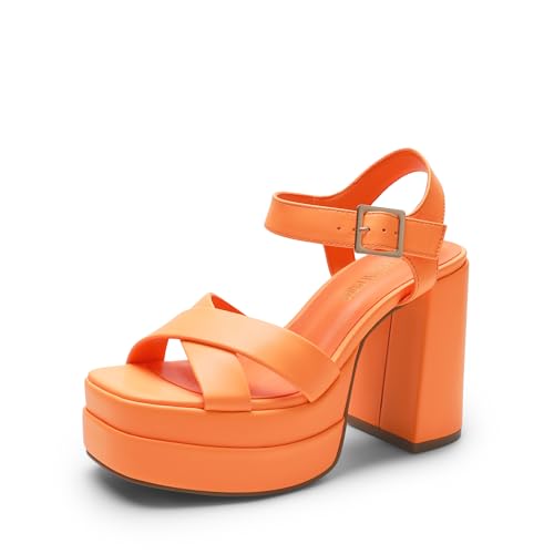 DREAM PAIRS Women's Heeled Sandals SDHS2330W,Size 4,Orange-Pu,SDHS2330W