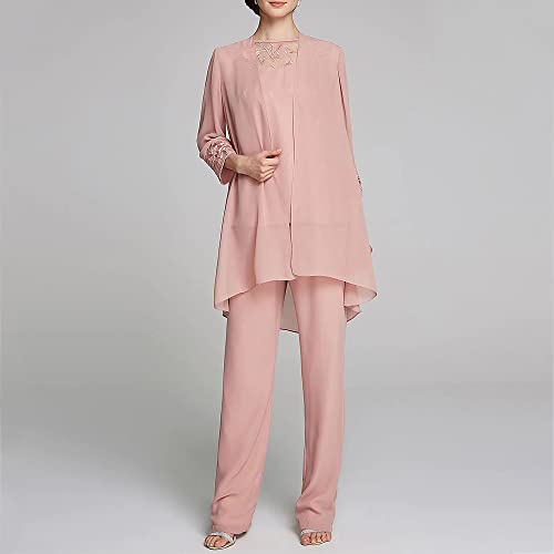 Zongqiven Women's Mother of The Bride Pants Suits Full Length Chiffon Lace 3/4 Sleeve 3 Pcs Wedding Sets4