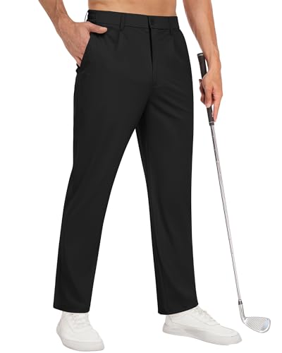 DOWMQ Mens Golf Pants Stretch Casual Dress Pants Elastic Drawstring Slacks for Men Lightweight Trousers with 5 Pockets Black, XL