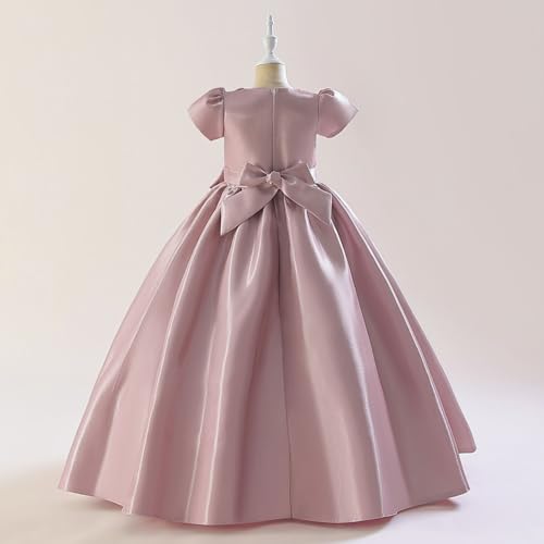 Baby Girl's Bowknot Embellished Dress Tea Party A-Line Princess Sundress Short Sleeve Round Neck Ruched Dresses4
