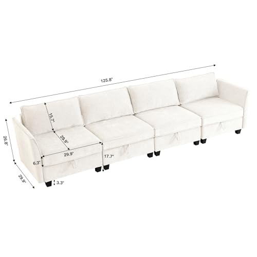 Image of ORRD Modular Sectional Sofa, Convertible Couch with Storage, 4 Seater Sofa Modular with Reversible Chaise for Living Room, Office (Beige)