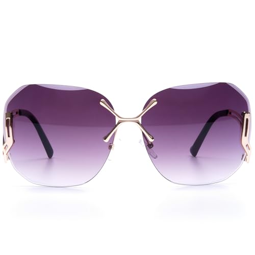 ICARA Women's Diamond-Cut Rimless Round Sunglasses – Oversized UV Protection Shades for Beach, Driving & Fashion3