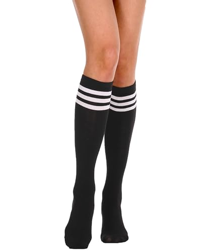 Image of Women's Knee High Athletic Socks Casual Stripes Tube Socks Outdoor Sport Socks
