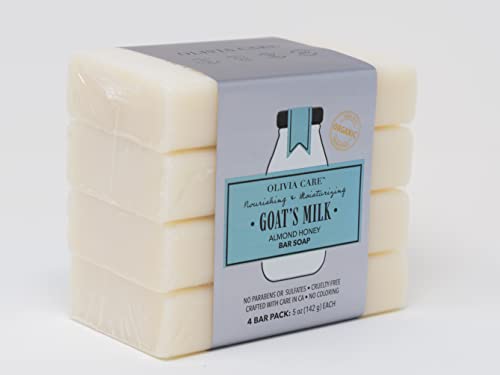Olivia Care Goat\'s Milk Organic Bar Soap 4 Pack of 5 oz Bars Made in the USA (Almond Honey)