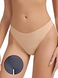Leovqn Seamless Thongs for Women No Show Cotton Thong Panty Liners Soft Comfy Invisible Workout Concealer Underwear, Nude S
