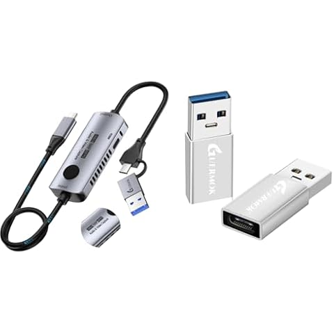 Guermok USB3.0 Video Capture Card, PD 100W Fast Charge 1080P 60FPS USB C to USB-A/C Capture Card,USB C to USB Adapter 3.0(2-Pack),USB C Female to USB Male Adapter Cover