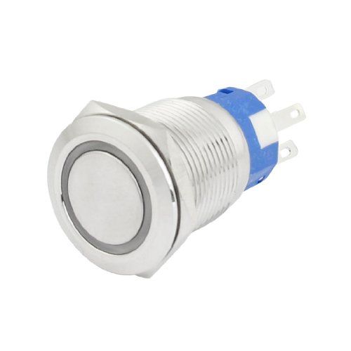 uxcell 19mm 24VDC Green Ring LED Light Stainless Latching Push Button Switch 1NO 1NC