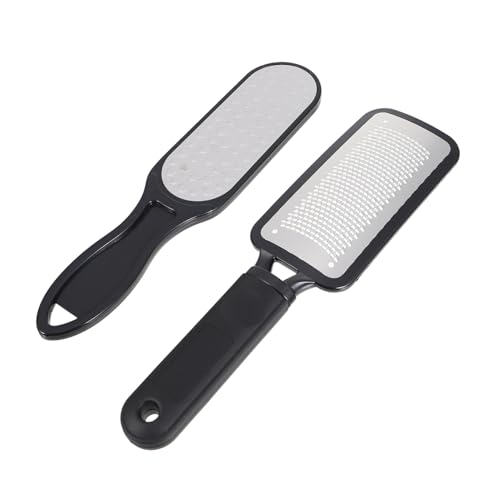 POPETPOP 2個 ステンレス製両面フットファイル かかと角質取り やすり付き フットケアツール 人間工学デザインで持ちやすく 洗浄可能で繰り