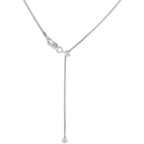 Sterling Silver Adjustable Franco Chain Necklace 1 mm Nickel Free, 24 inch