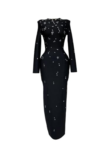 Women Rhinestone Long Maxi Bandage Dress Designer Elegant Evening Club