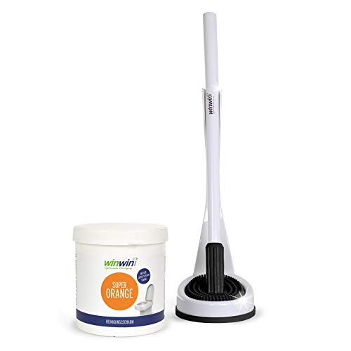 winwinCLEAN® SET: WC-Cleaner I Toilettenbürste, Klobürste mit antibakteriellem Bürstenkopf I Tropffreie WC Bürste für effektive Reinigung bis unter den Rand | inkl. WC Bürstengarnitur | Weiß/Anthrazit