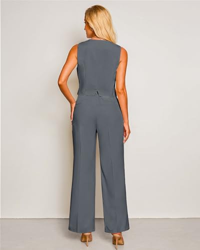 luvamia Pant Suits for Women Dressy Casual 2 Piece Sets Sleeveless Blazer Vest with High Rise Wide Leg Pants Work Office3