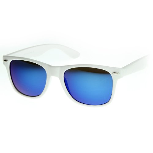 zeroUV Retro Bright Horn Rimmed Sunglasses with Colorful Mirrored Lenses - UV400 (White)