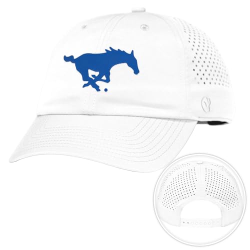 Desert Cactus Southern Methodist University Snapback Baseball Hat, SMU Mustangs Unstructured BreezePro Performance Hat with Adjustable Silicone Strap (Design BP2-White)