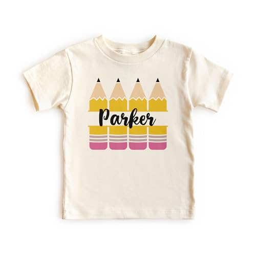 Personalized Pencil Monogram Shirts For Boys & Girls - Custom Name Back To School Pencil Outfit - Cute Gift For First Day Of School Announcement - Natural Toddler & Youth T-Shirt