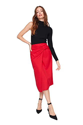 Trendyol Falda de Tubo asimétrica Midi para Mujer, Rosso, 62