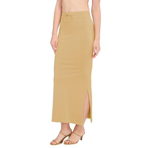Image of DESI GIRL Cotton Lycra Stretchable Saree Shapewear Petticoat with Drawstring for Women | Fishcut Saree Petticoat with Side Slit for Easy Movement | Saree Shaper | Long inskirt