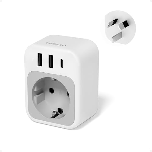 TESSAN Adaptador Enchufe Australia Argentina, Adaptador Enchufe Argentina con 1 USB C 2 USB A, 2500 W, Tipo I para China, Australia, Nueva Zelanda, Fiyi, Samoa, Tonga, Kiribati, Tuvalu, Vanuatu