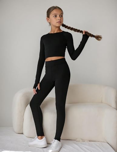 Zaclotre Girls Athletic Leggings Kids High Waist Yoga Pants Tennis Runnig Workout Footless Active Legging Pants2