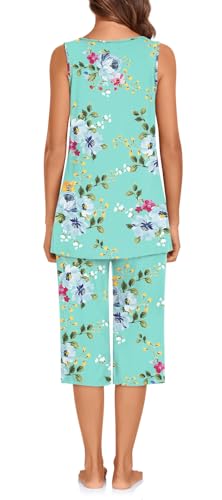 TAOHUADAO Women's Pajamas Set with Pockets, Lounge Capri Pants with Sleeveless Top, Ladies Sleepwear Plus Size Pjs Set4