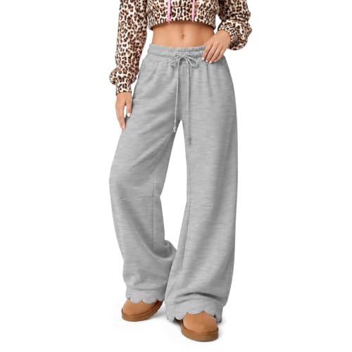 Wide Leg Sweatpants Women Baggy Scalloped Hem Lounge Sweatpants Pants - image 4
