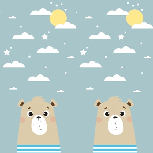 Image of LORETO - A QUALITY LINEN BRAND 186 TC 100% Pure Cotton Single Fitted Bedsheet with 1 Pillow Cover for 78 x 36 Inch Mattress, All-Around Elastic, 8 Inch Deep Pocket, Aqua Blue Bear & Duck