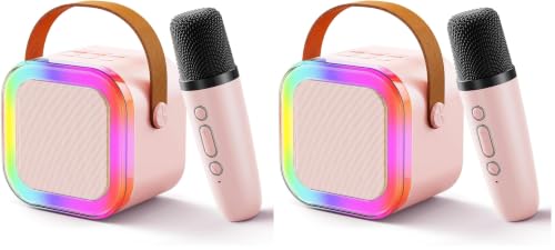 Image of Storio Rechargeable Wireless Mini Portable Bluetooth Karaoke Machine | Bluetooth Speaker with Microphone & LED Lights - Kids Music Singing Toys for Girl Boy Birthday Gift Ideas (Pack of 2)