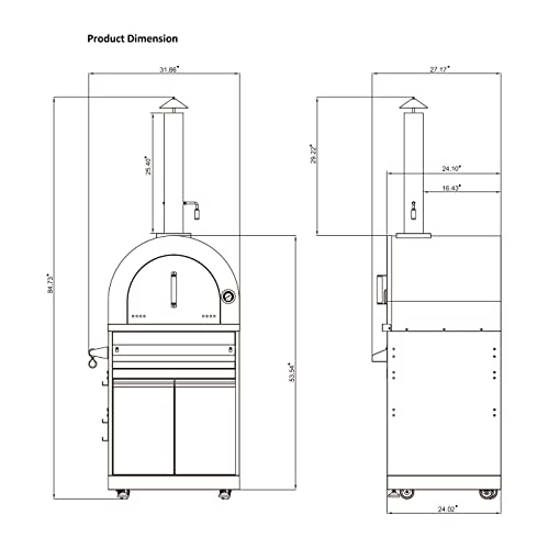Image of Empava Wood Fired Pizza Oven with Cabinet for Outdoor Kitchen in Stainless Steel, 33 Inch, Silver