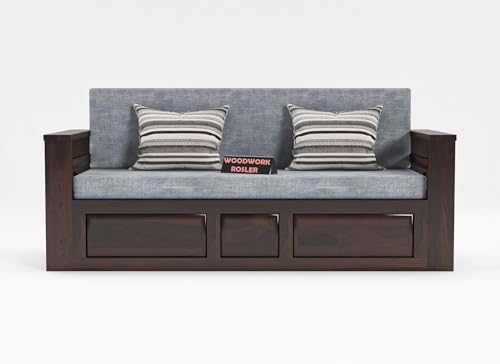 Image of Solid Sheesham Wooden Sofa Cums Bed with Mattresses for Living Room|Rosewood 3-Person Sofa Cums Bed for Bedroom Without Pillow (E-Walnut Finish)