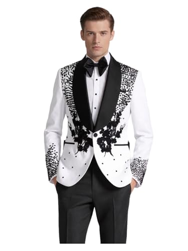 Mens Tuxedo 2 Pieces Slim Fit Suit Blazer Stereoscopic Bead Shawl Lapel Pants Wedding Prom Party Banquet Performance