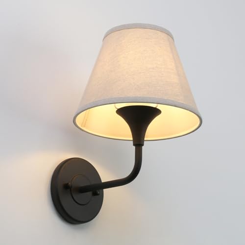 PERMO Black Wall Sconces Set of 2 Hardwired Fabric Sconce with White Lampshade Set of Two Wall Light for Living Room Bedroom Hallway Bathroom Stairs Kitchen by PERMO - Used condition - Image 9