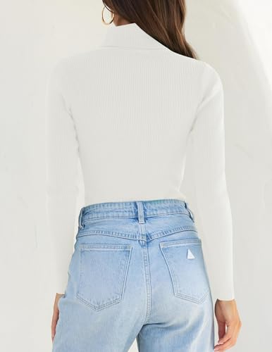 Image of ZESICA Women's Turtleneck Long Sleeve Shirts 2026 Spring Trendy Tops Slim Fitted Ribbed Knit Basic Casual Sweater
