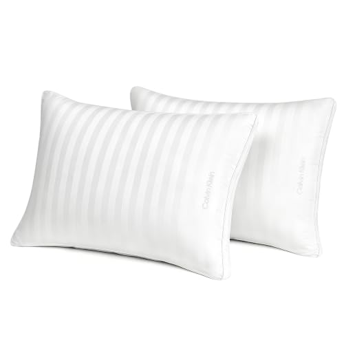 Calvin Klein Hotel Collection Bed Pillows Queen Size Set of 2, Medium Firm | 400 Thread Count Damask Stripe 100% Cotton Cover, Down Alternative Gusseted Pillow for Back, Side & Stomach Sleepers, White - image 9