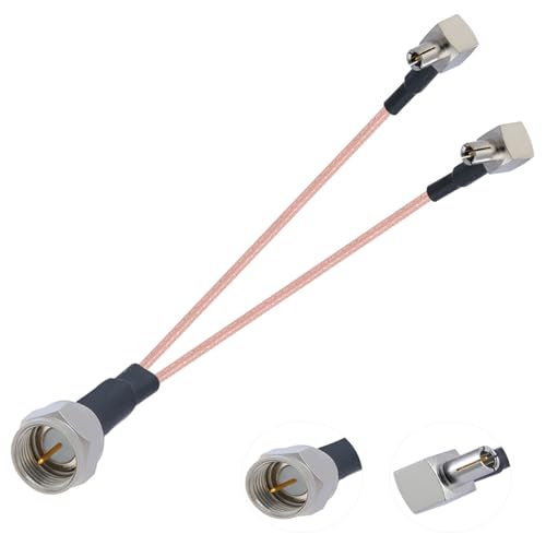 POBADY F Male to Dual TS9 Male Right Angle Connector RF Coax Cable F Type Connector Jumper Cable 50 Ohm Low Loss Y Type RG316 6IN/15CM