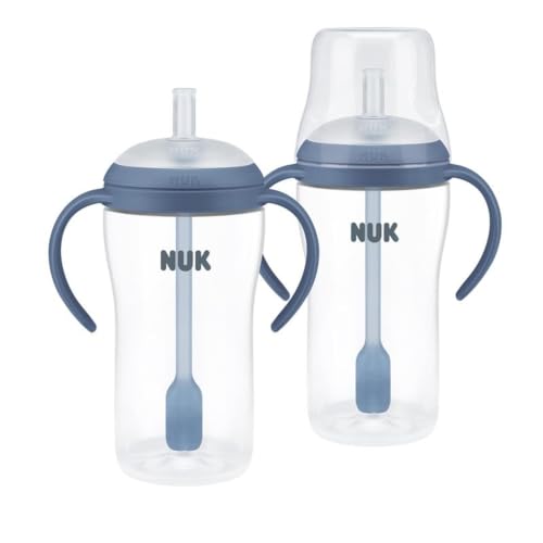 Image of NUK Perfect Match Learner Straw Cup, 8 oz, 2 pack - Soft Straw, Easy-Grip Handles, BPA Free, Spill Proof Transition Sippy Cup