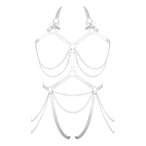 Ropa Interior de Tirantes para Mujeres, Ropa Interior de Cadena metálica de Jaula Hueca de tamaño Extra Mariposa, Ropa Interior Garter, Traje de Baile gótico Punk (Blanco) Cover