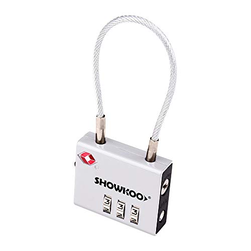 SHOWKOO TSA Approved Luggage Locks, Travel Lock, Re-settable Combination with Alloy Body, Small & Lightweight Cable Locks Silver