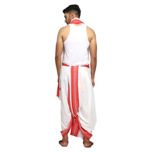 Image of Rameshwaram Fabrics Men's Dhoti 4 Meter + 2.25 Meter Cotton Snow White dhoti for pooja 9X5