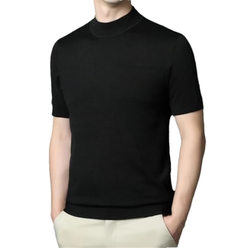 Men’S Mock Neck Short Sleeve Knitted Thin Wool Blend Pullover Casual Daily Wear Jumper Tops