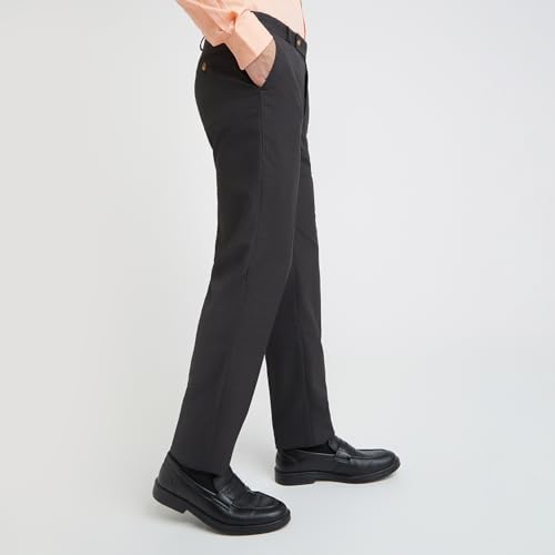 Image of Park Avenue Men's Regular Fit Mid Rise Checks Pattern Poly Viscose Blend Flat Front Formal Trouser
